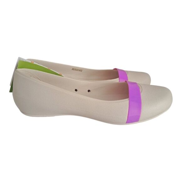 Crocs Brynn Flats Women's 10 Cap Toe Ballet Casual Off White Slip Violet Strip - Picture 6 of 8